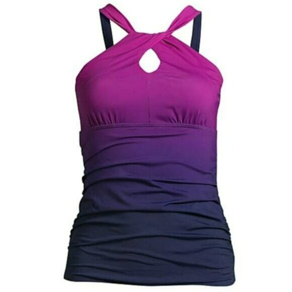 Lands end High Neck to One Shoulder Multi Way Tankini Swimsuit Top xs 2-4 - Picture 3 of 7